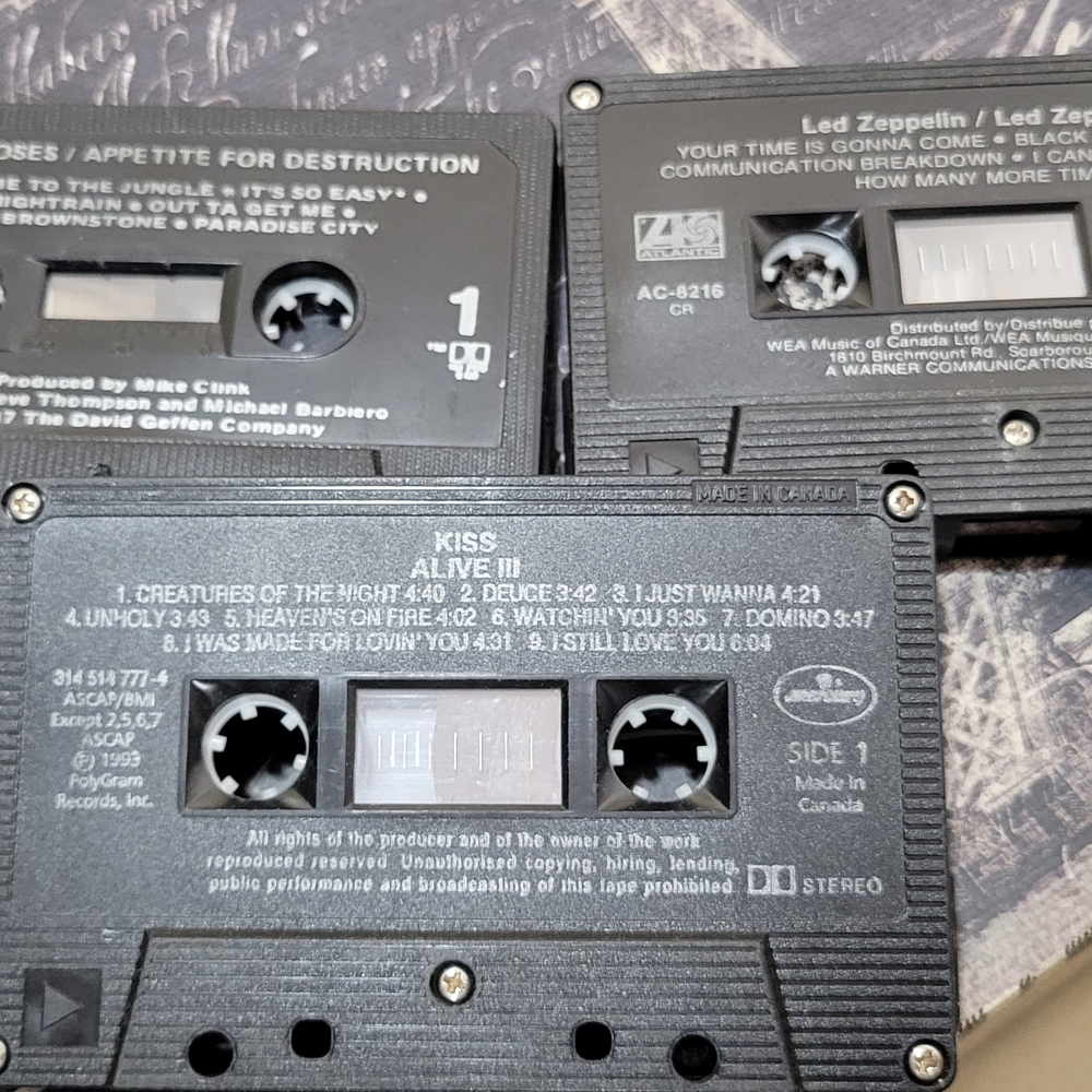 Kiss / Guns & Roses / Led Zepplin Cassette Tape Lot